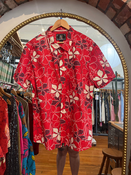 size XXL red florals VINTAGE Hinano shirt - button up