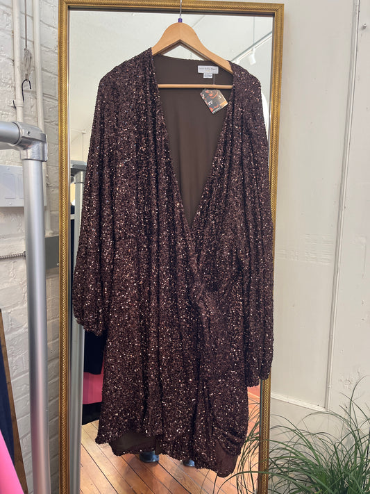 Never Fully Dressed brown sequinned wrap style dress US 24