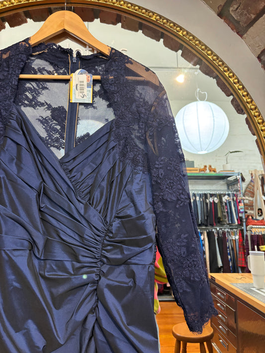 Size 18 Blue metallic with lace overlay Tadashi Shoji Dress - long