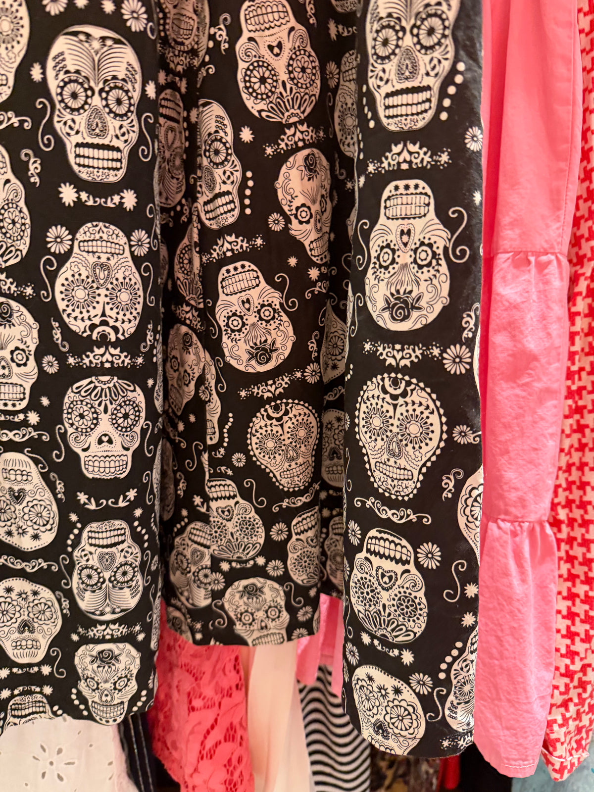 size 0X(small fit) black skulls glow in the dark Cherry Velvet dress - pinup