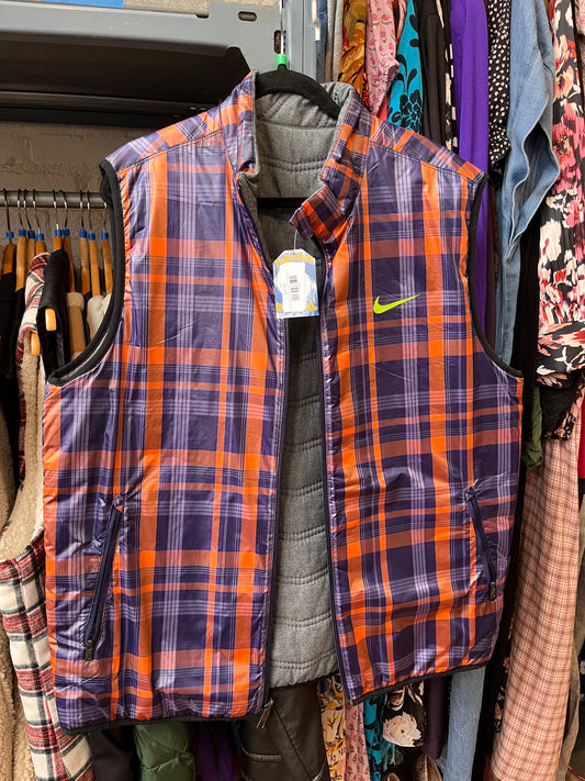 size XL purple orange plaid / grey Nike Golf vest - reversible