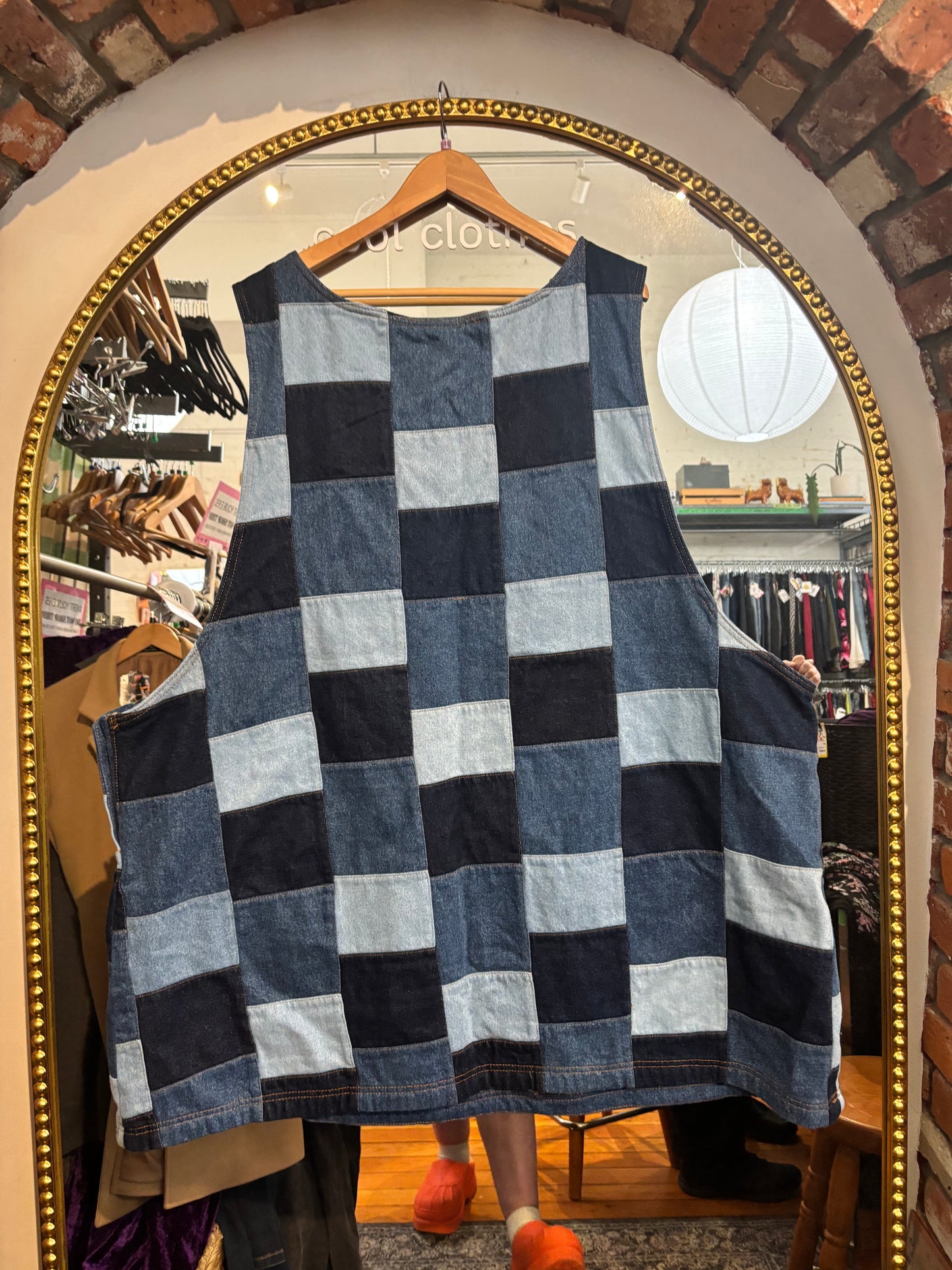 Size 26 blue patchwork denim dress Lucy and Yak pinafore