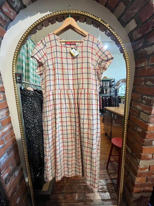 size XXL Beige red-navy check Pyne & Smyth dress - midi