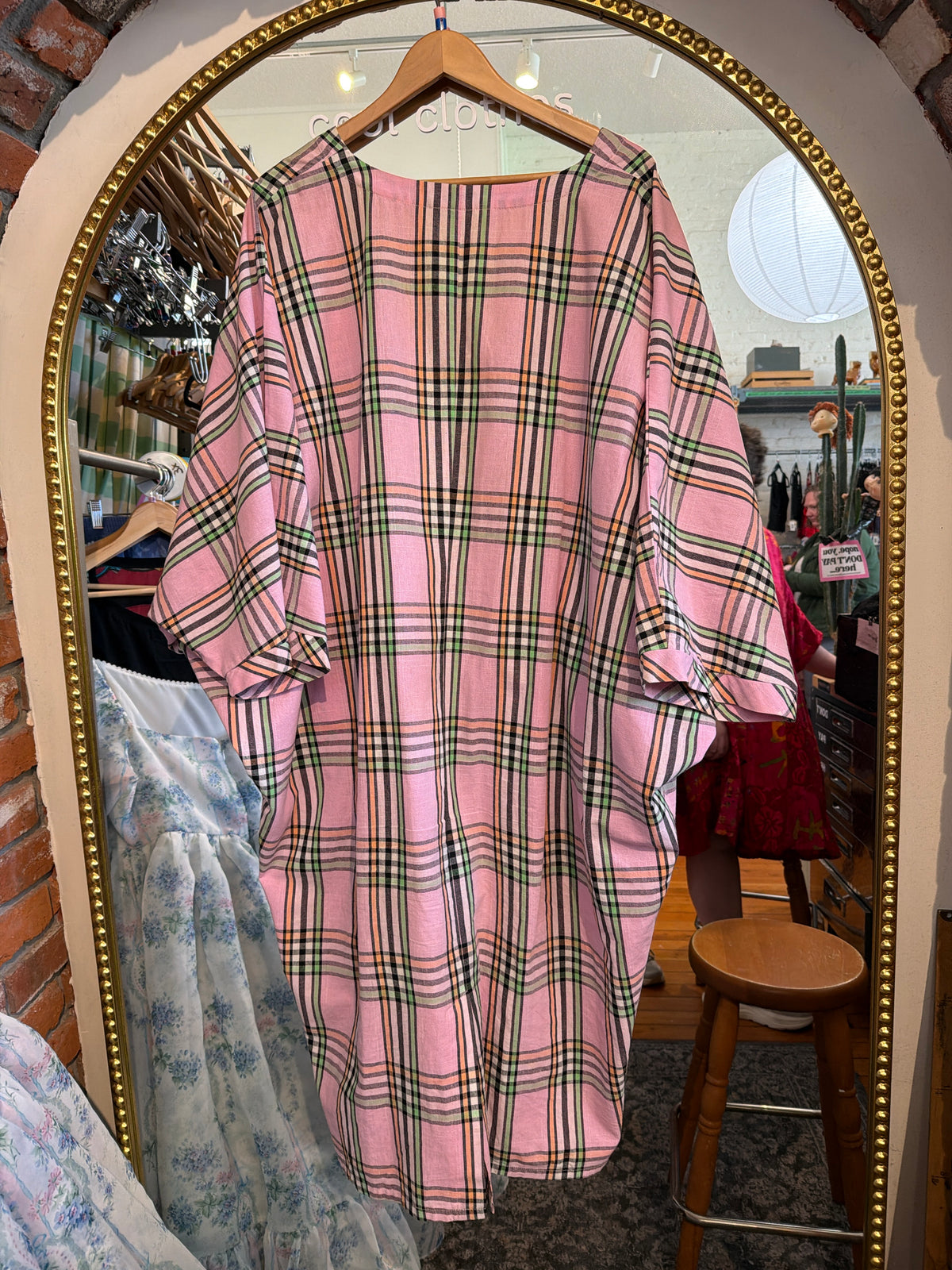 size flex pink plaid COTTON Red Sky dress - boxy