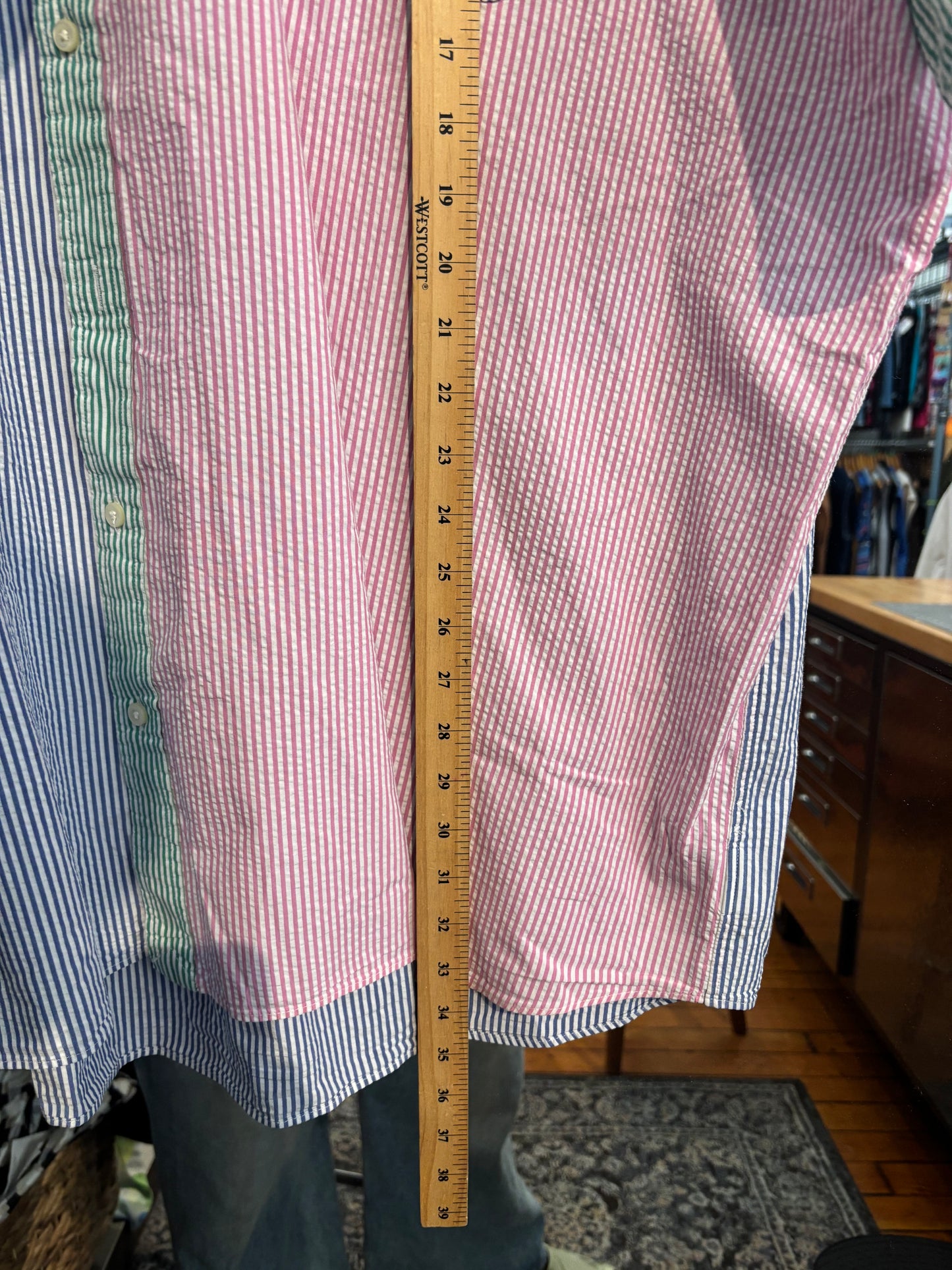 Size 4XB pink blue striped colour blocked Ralph Lauren short - button up