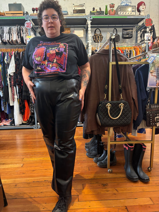 Vintage size 22 black pleather with rivets Un Deux Trois pants