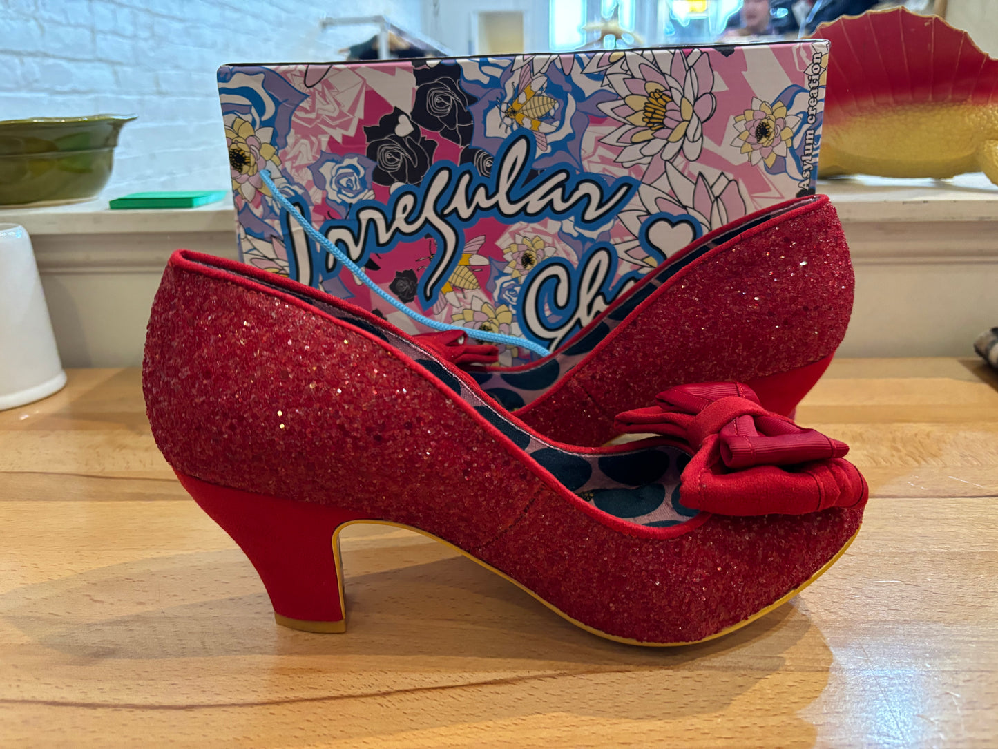 Size 41 wide red sparkle shoes - irregular choice