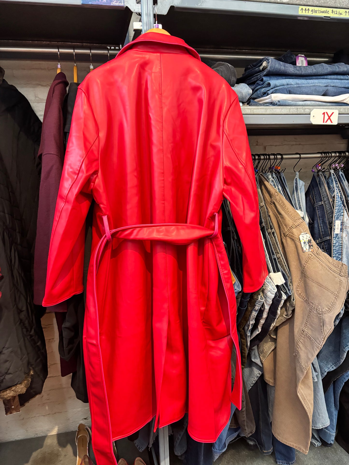 size 4X Hilary MacMillan Red Donna Faux Leather Trench
