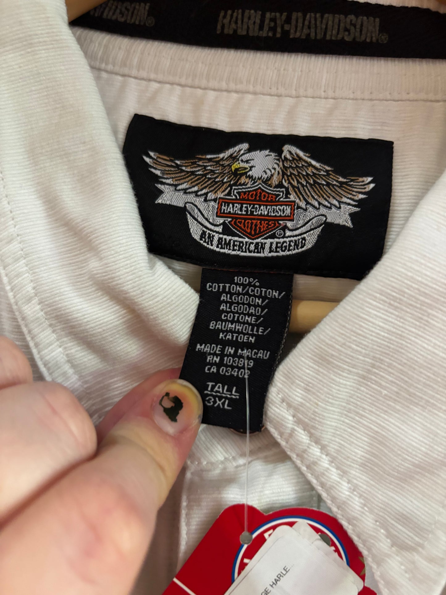 size 3XT white with snap buttons VINTAGE HARLEY Davidson AS IS  button up long sleeve