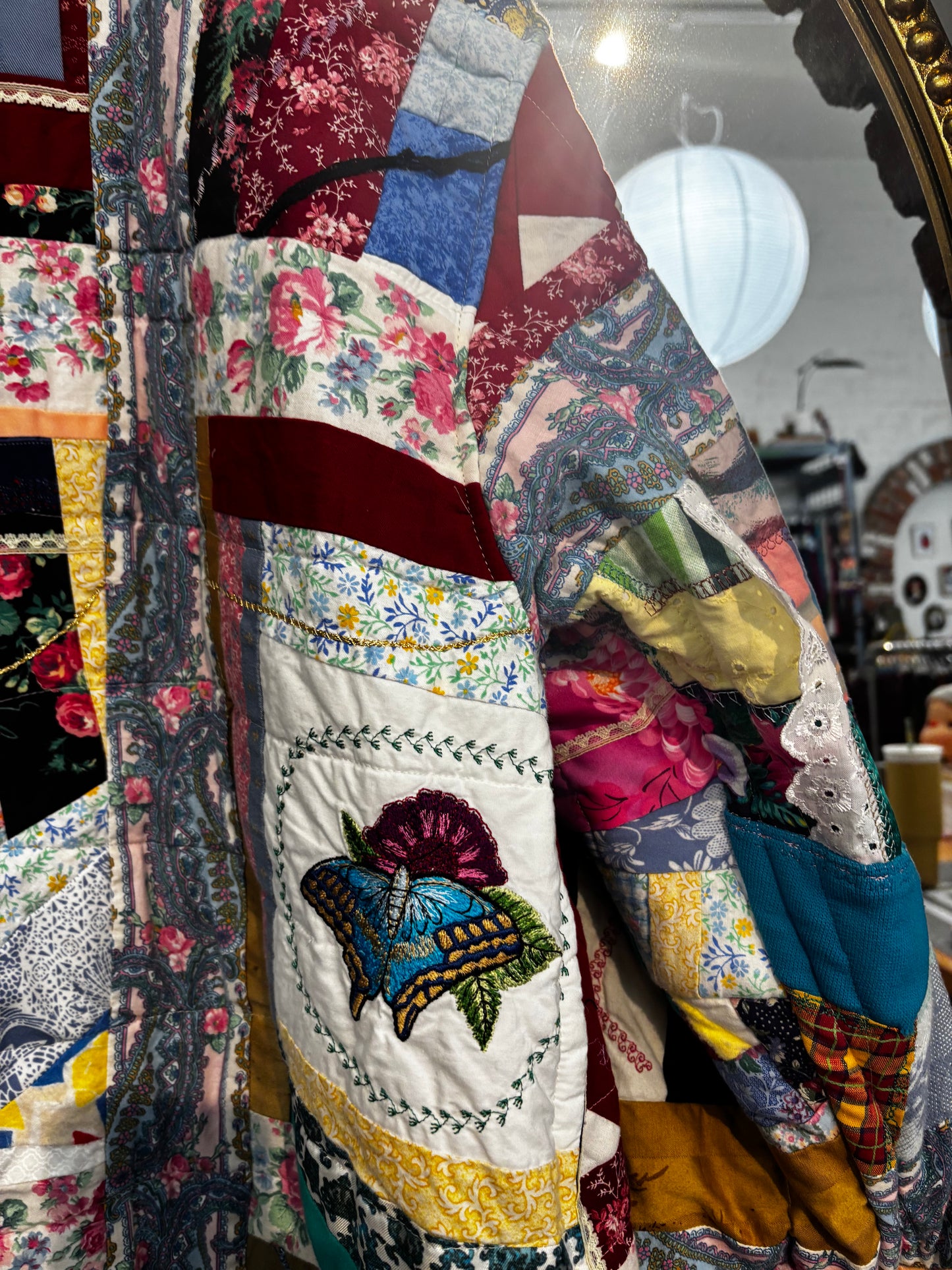 size 3X quilt jacket - crazy quilt with silk facings - by Woodblock
