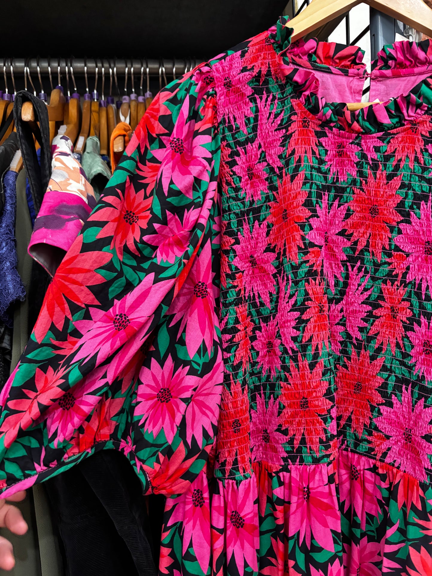 size L (very flex) Joanie pink on pink midi dress fits closer to 1-2X