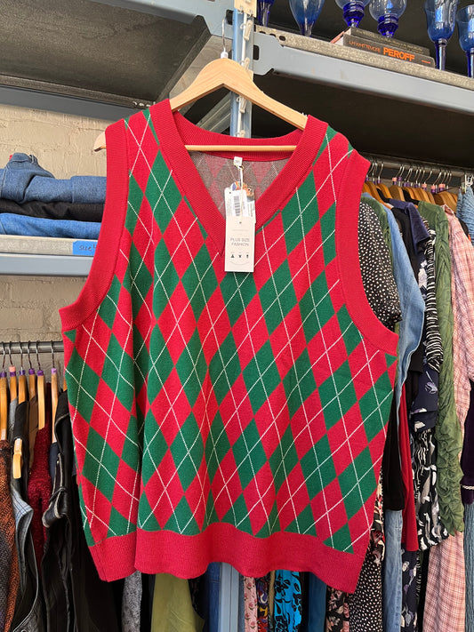 size 5XL red green argyle knit Own Your Style vest - sweater