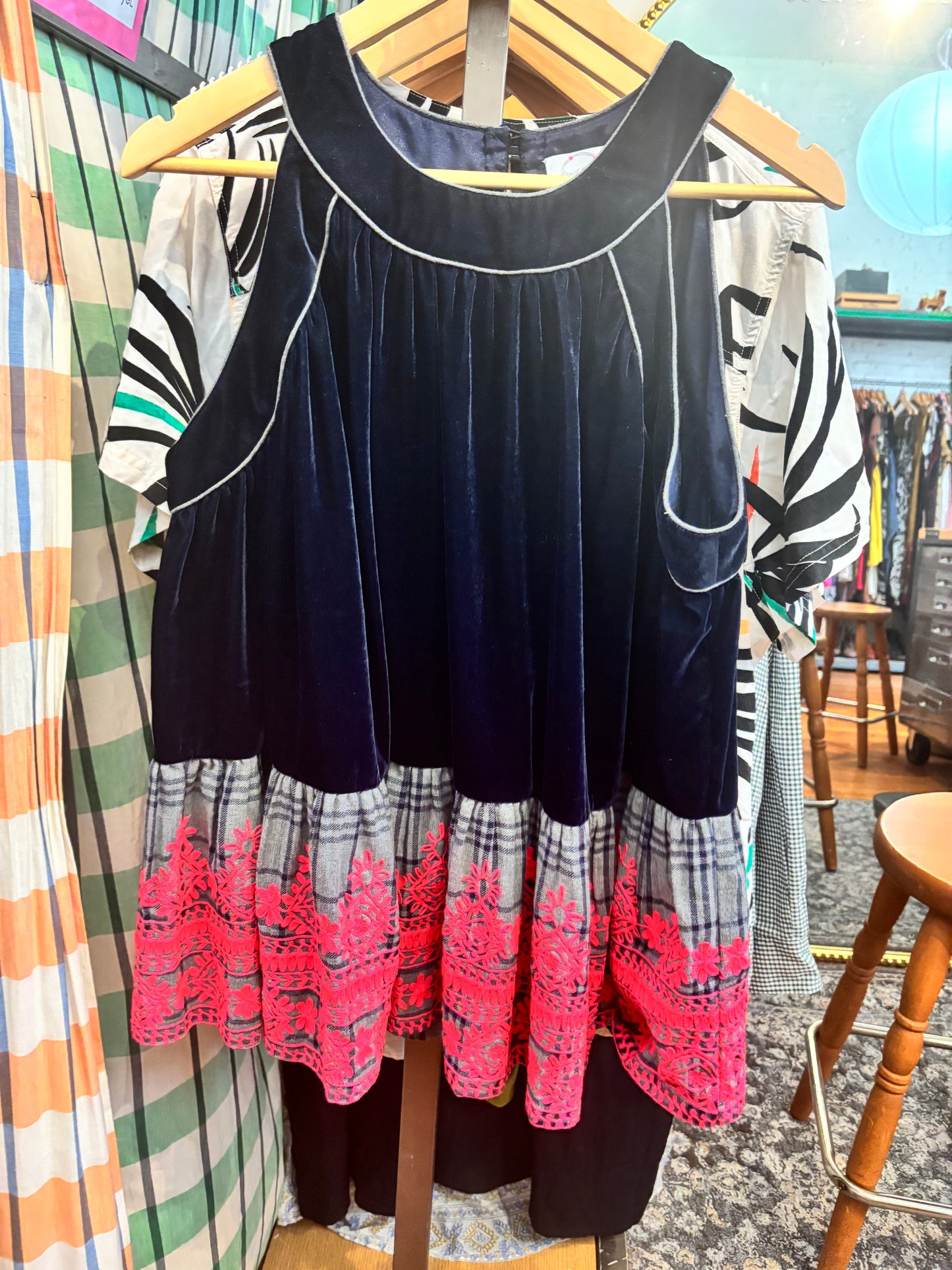 size 16W navy velvet neon pink Anouk Grewal (anthropologie) tank - blouse
