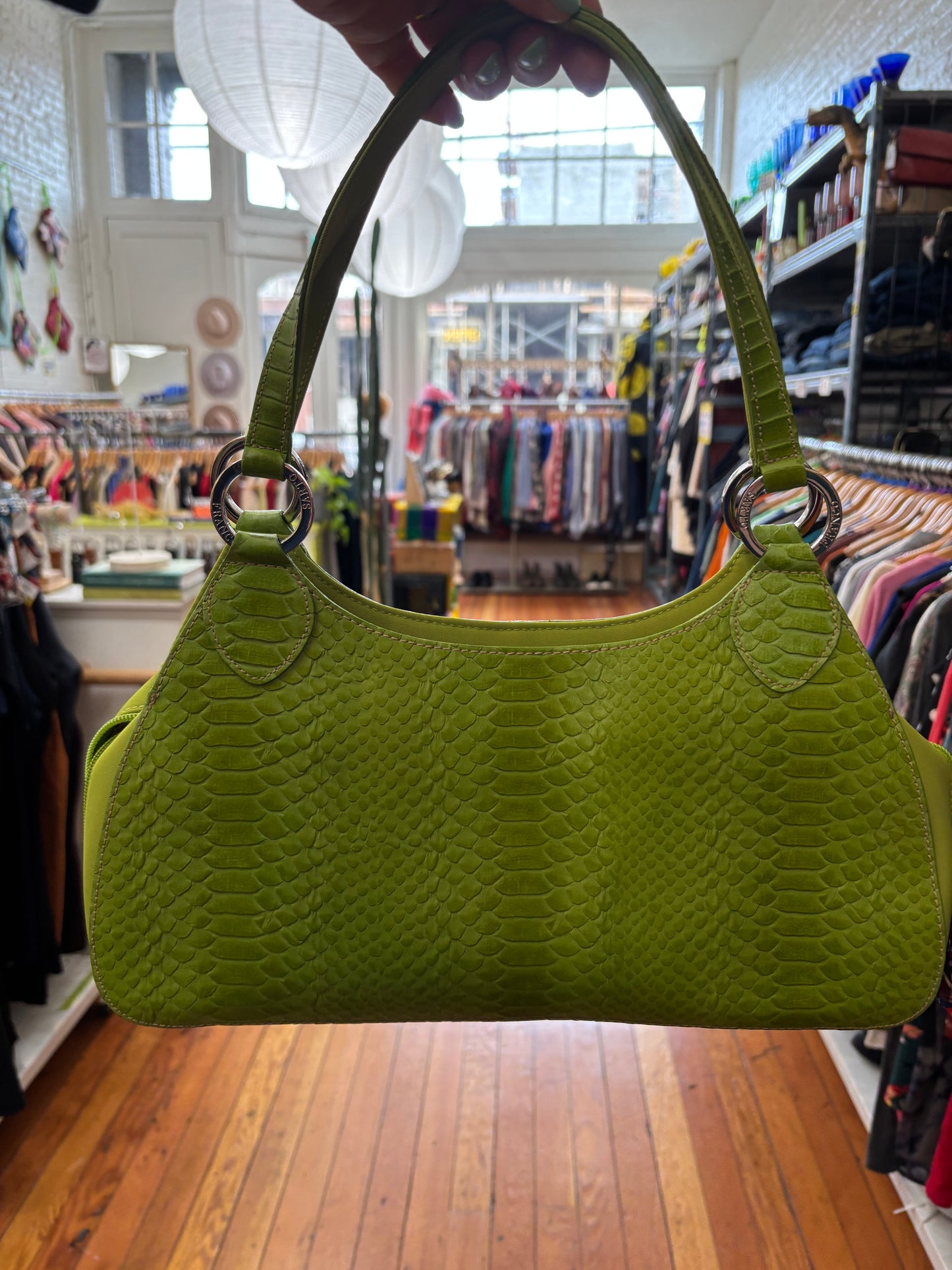 Green faux leather VINTAGE Franco Sarto crescent bag