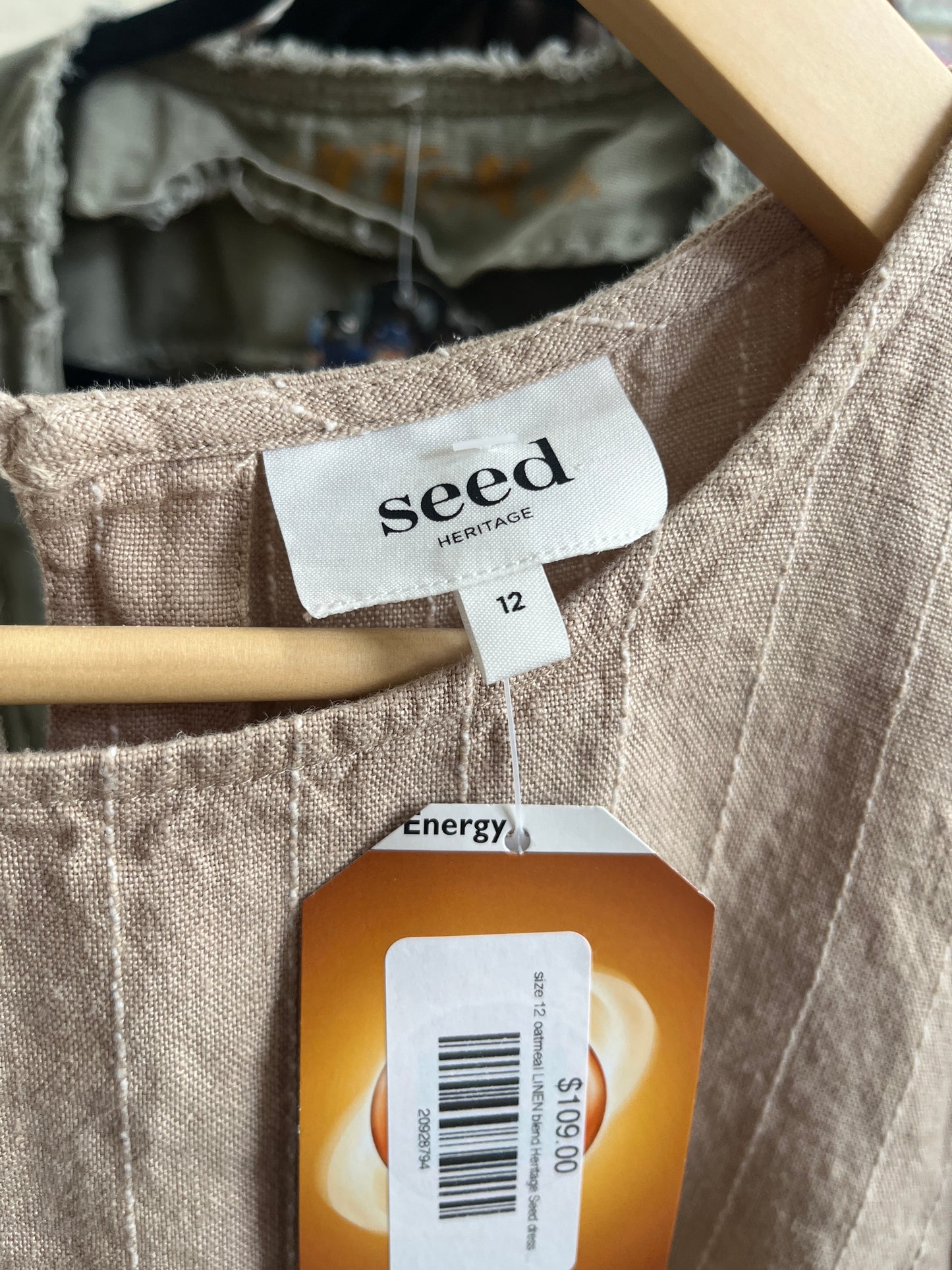 size 12 oatmeal LINEN blend Heritage Seed dress - mid