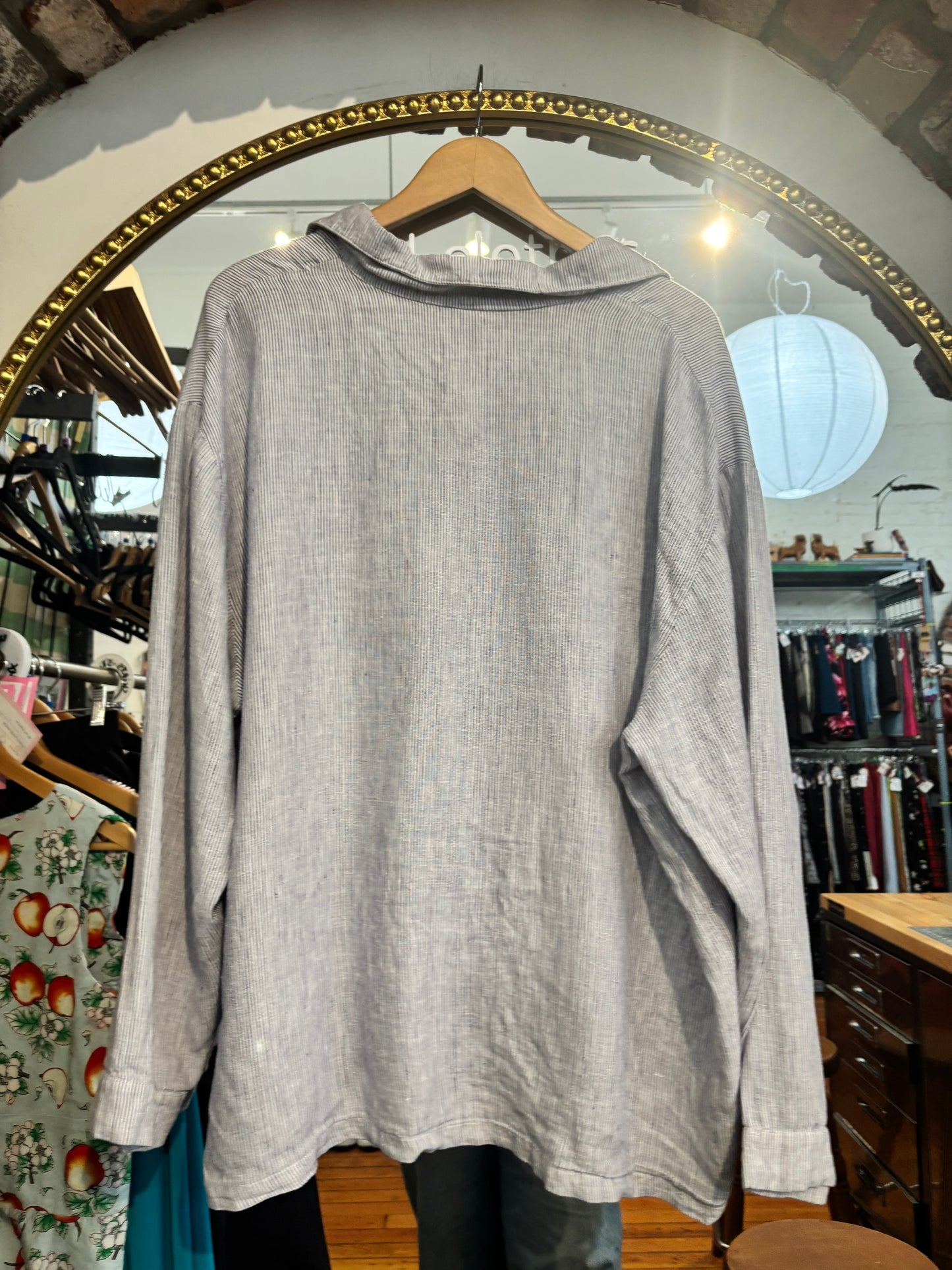 size L/XL white chambray stripe linen Shelter PJ SET- 2 piece