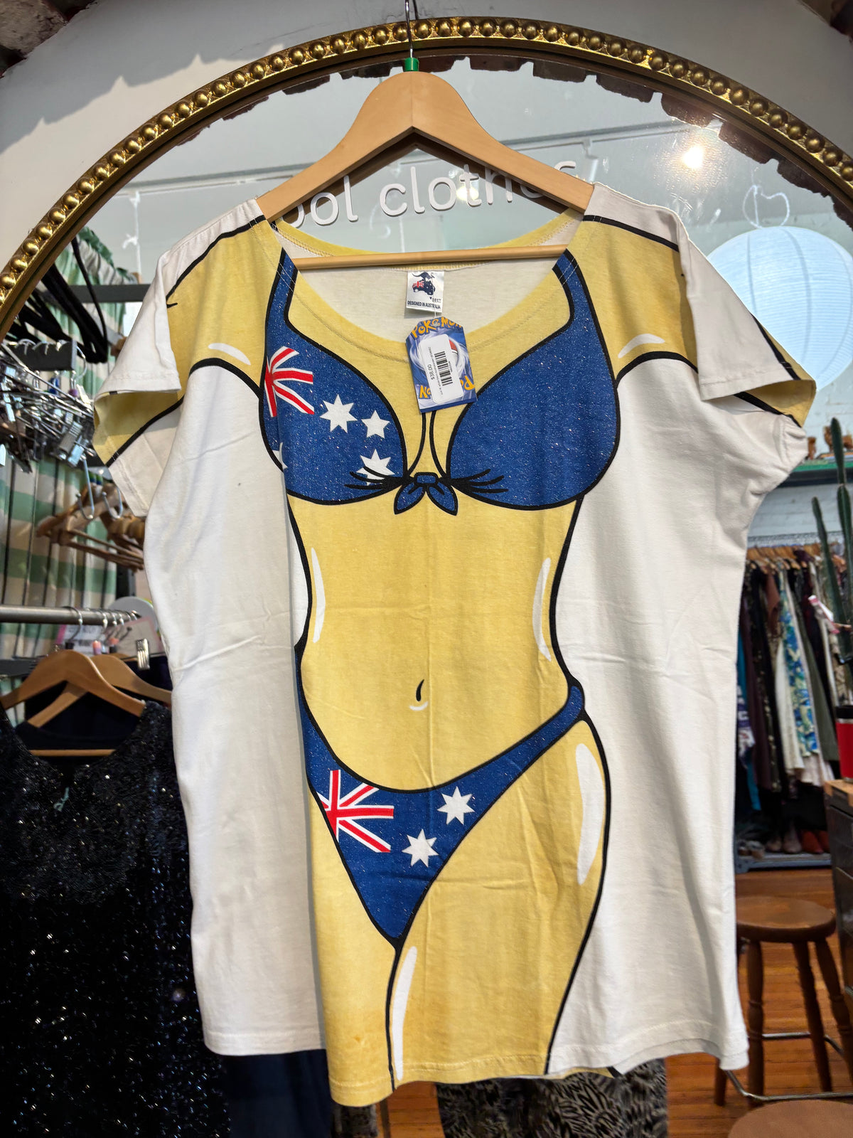 size XL white bikini Australia tee