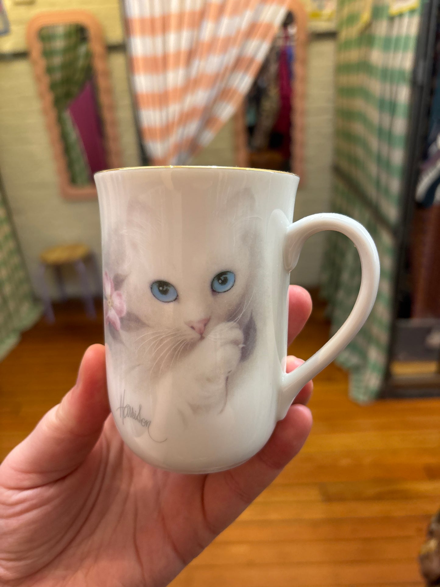 Vintage cat and apple blossom mug