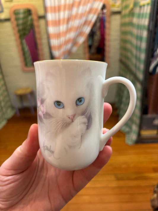 Vintage cat and apple blossom mug
