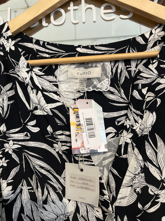 size 2/3X black white flowers Cupio dress - long