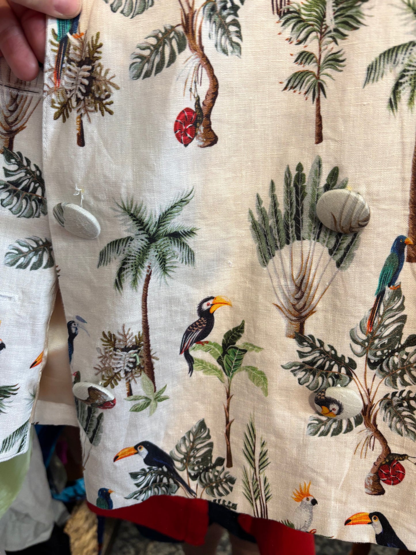 size XL Hilary Macmillan beige with birds and tropical  blazer - double breasted