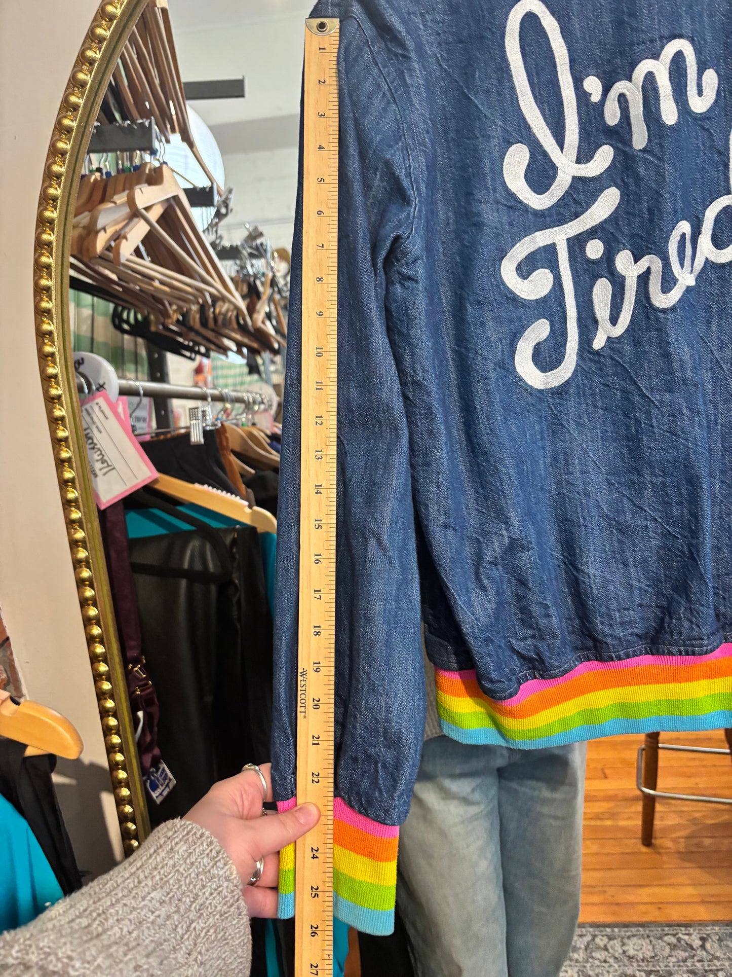 size XXL RARE Big Bud Press rainbow "I'm So Tired" jean jacket