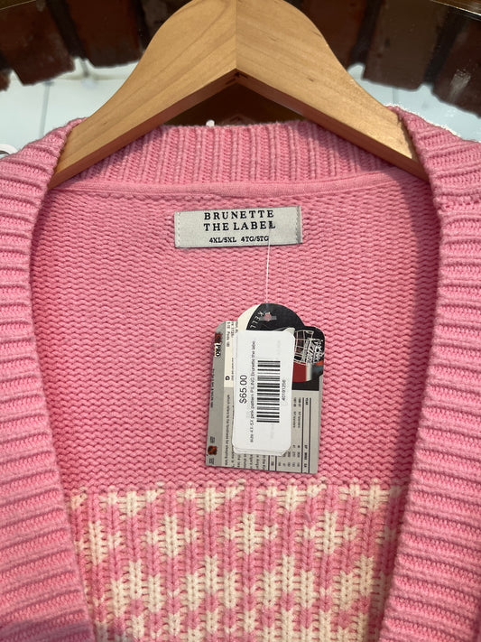 size 4X-5X pink pattern PILING Brunette the label cardigan - thick knit