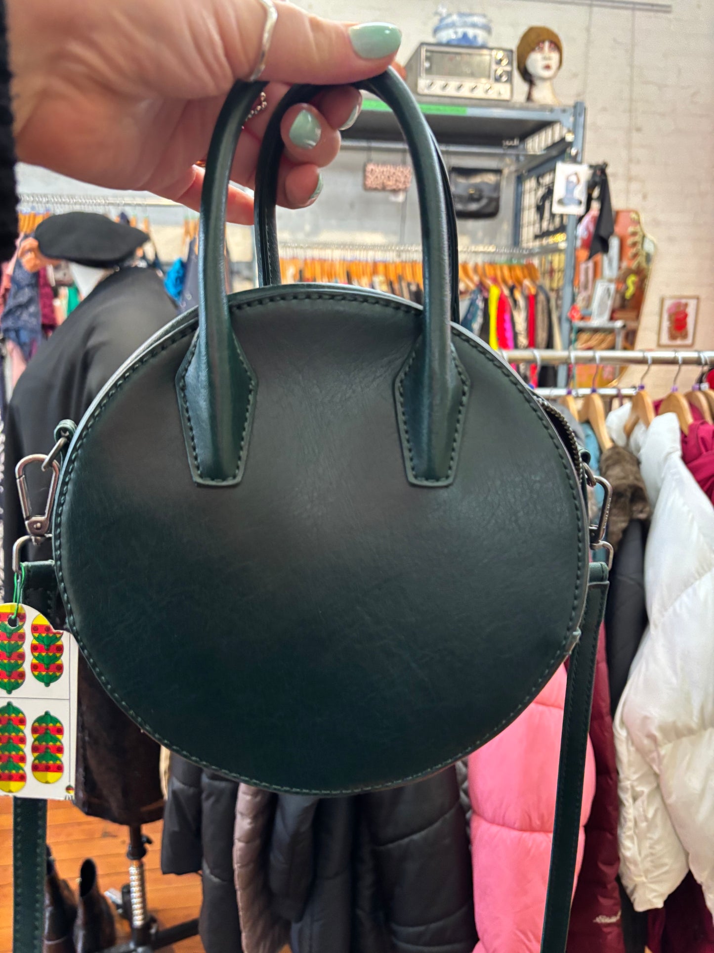 Dark green round Mat and Nat purse - cross body