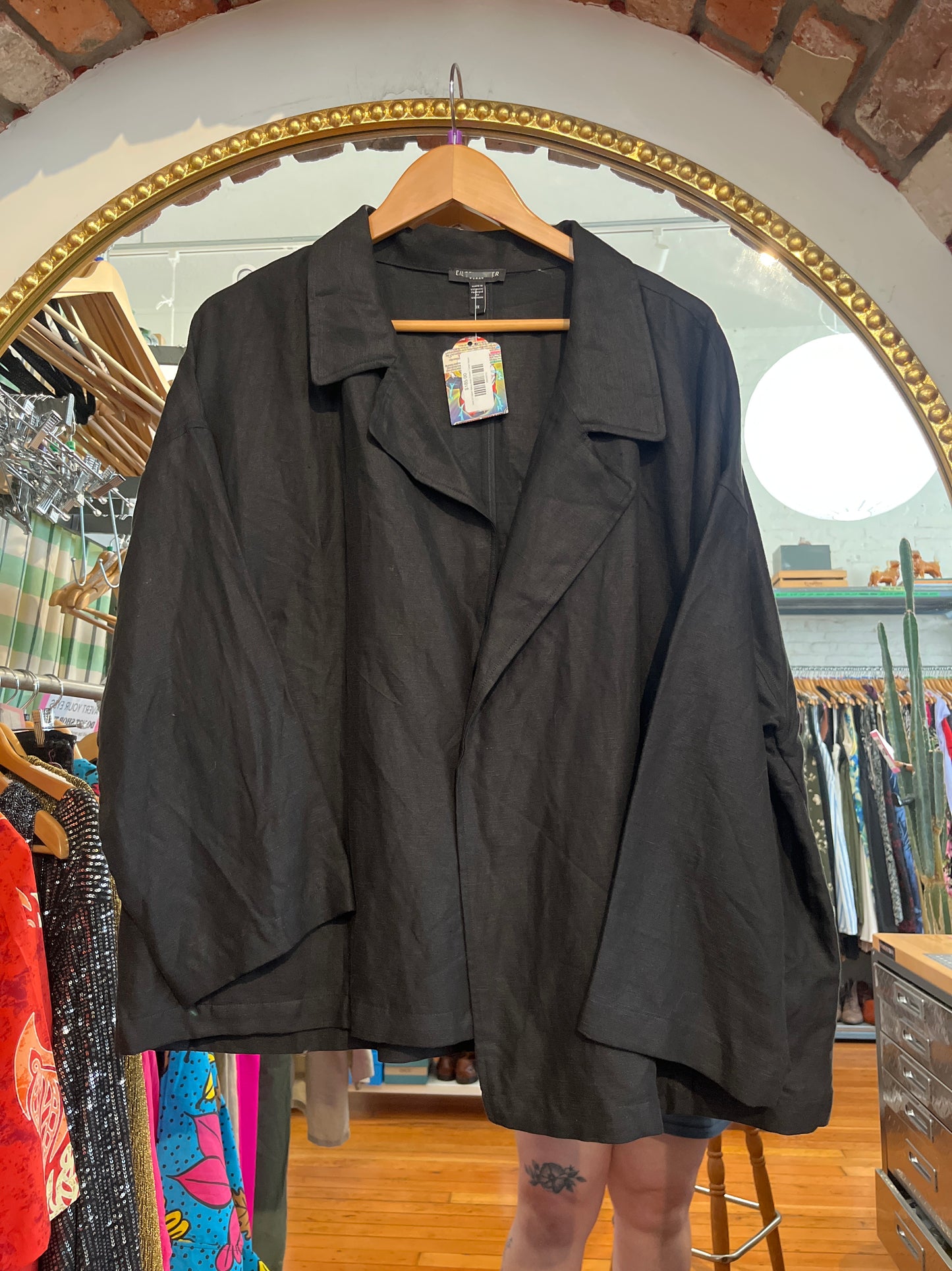 size 3X black heavy linen Eilieen Fisher blazer