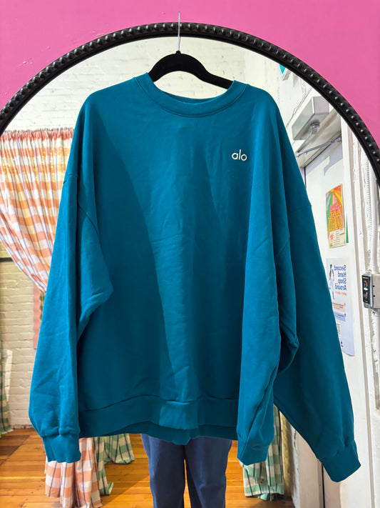 size 2XL teal cotton blend Alo sweat shirt
