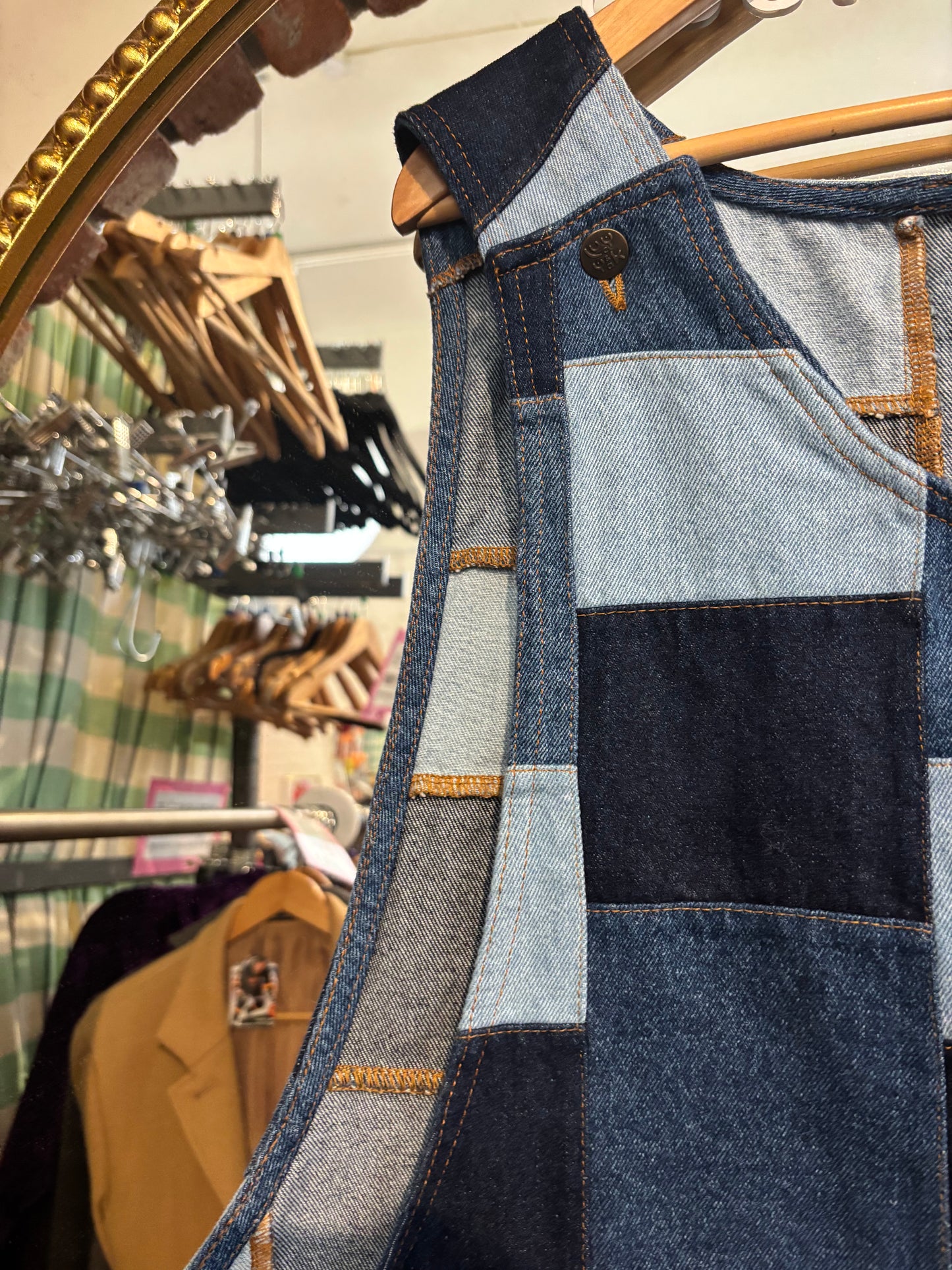 Size 26 blue patchwork denim dress Lucy and Yak pinafore