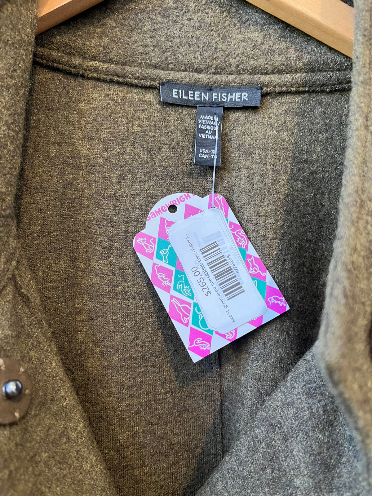 size XL green extra fine MERINO Eileen Fisher jacket