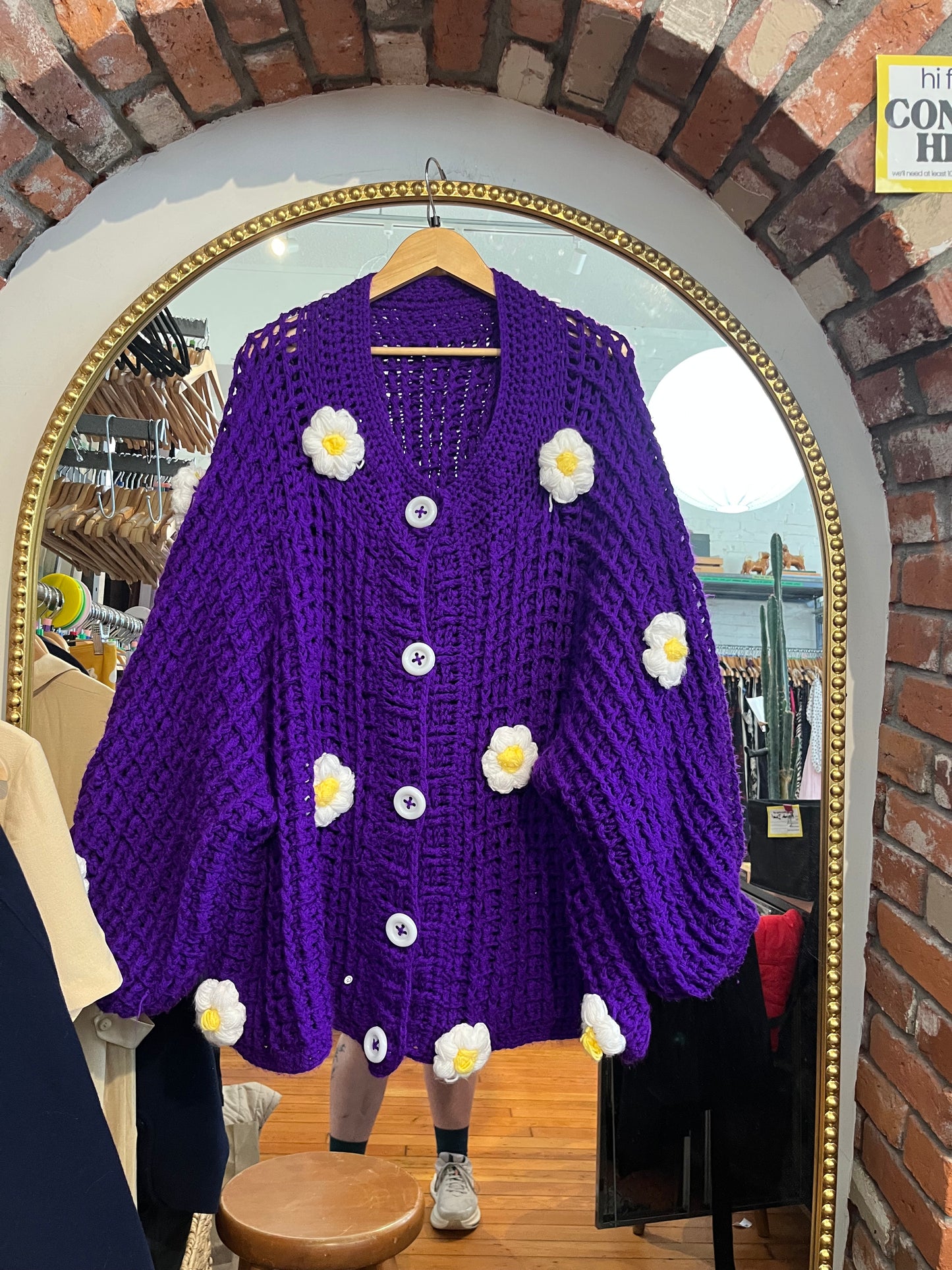Open size purple daisy floral Maker cardigan