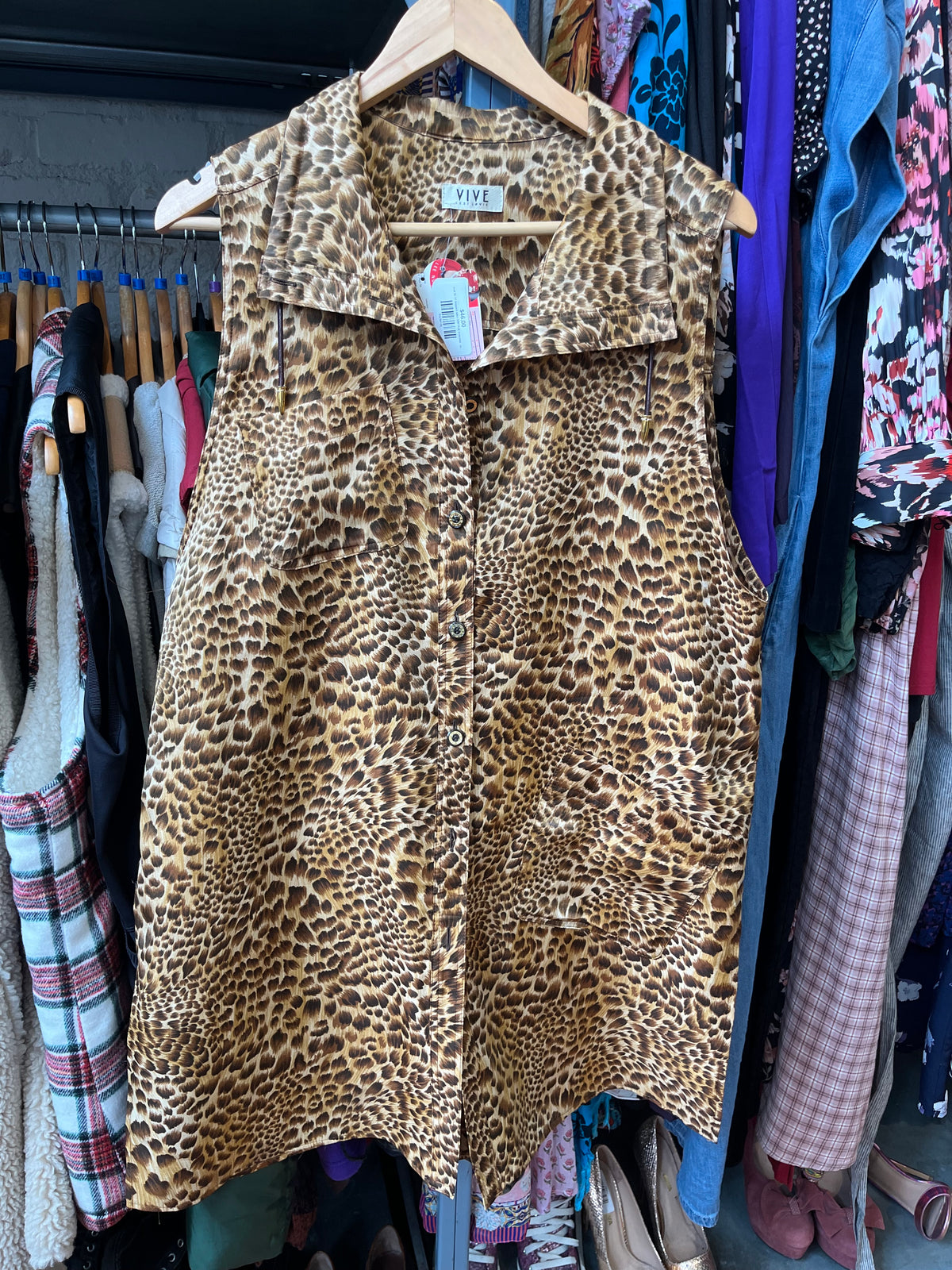 size XL-1X leopard satin VINTAGE Vive vest - long
