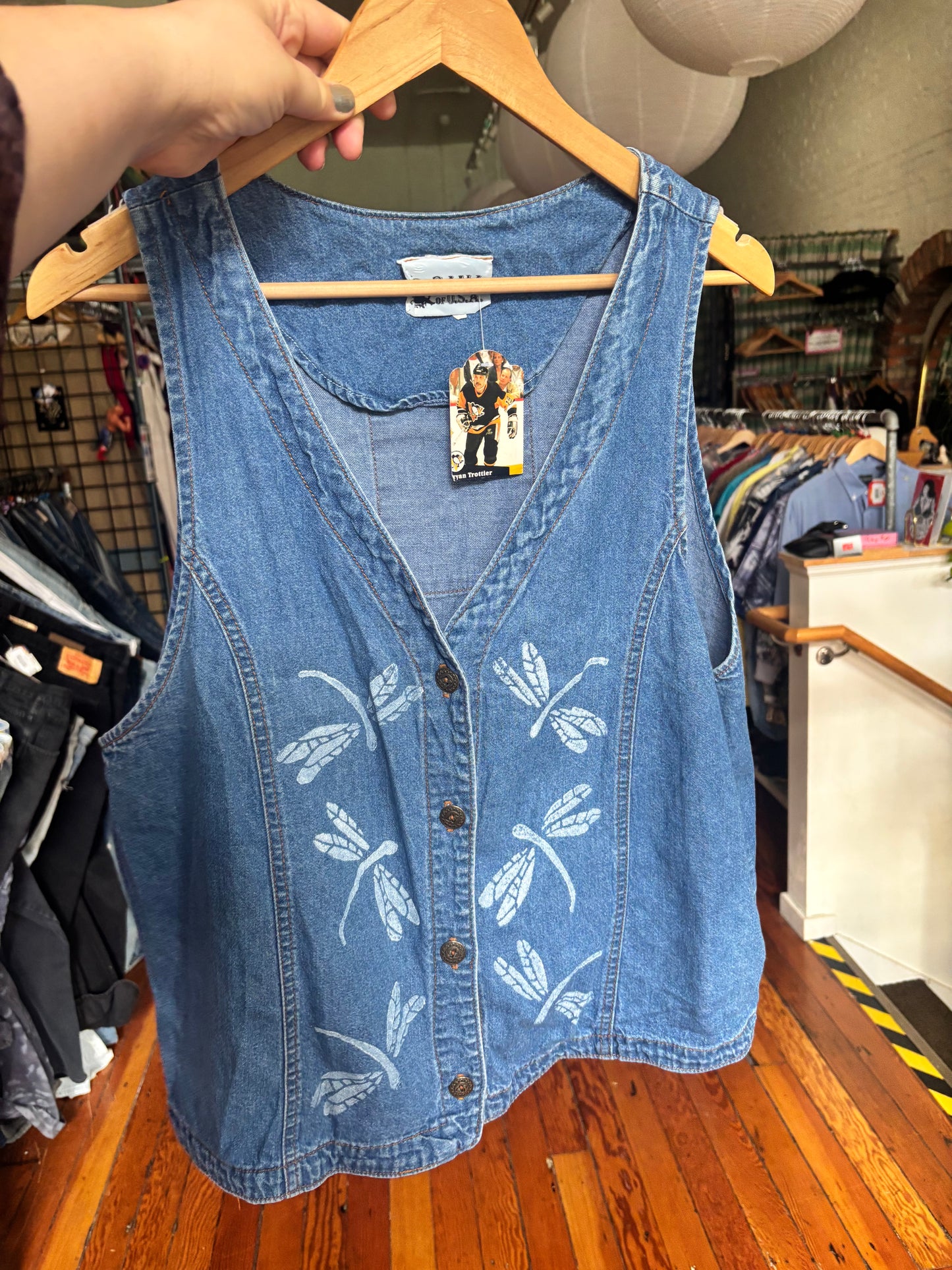size XL denim w/ dragonflies VINTAGE Rama of USA vest