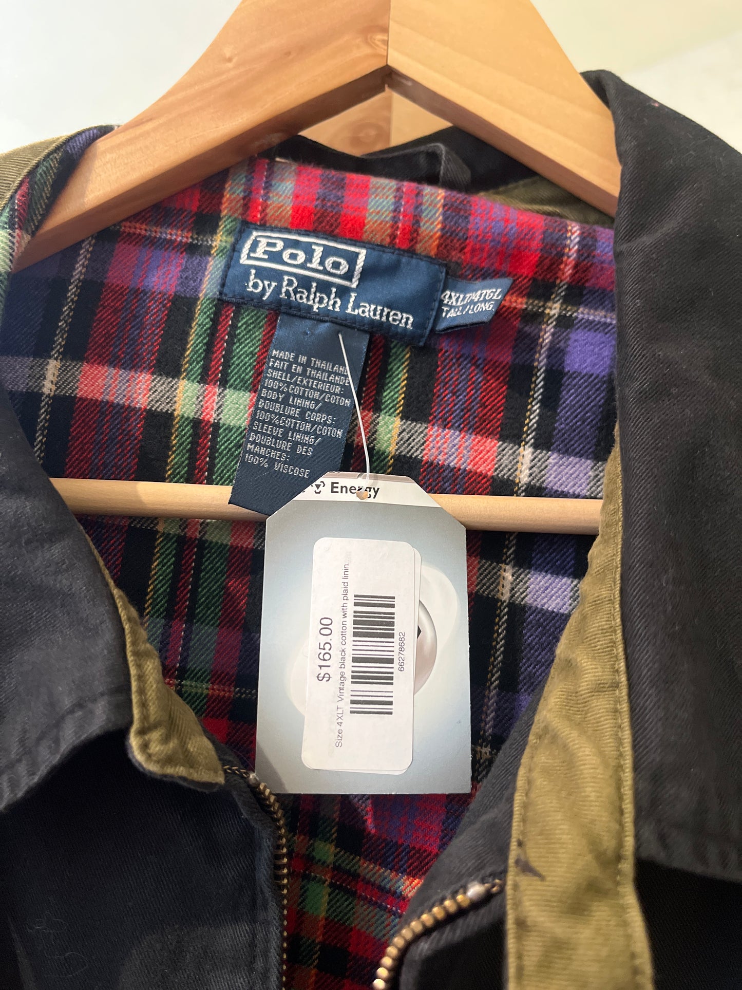 Size 4XLT Vintage black cotton with plaid lining Ralph Lauren Jacket