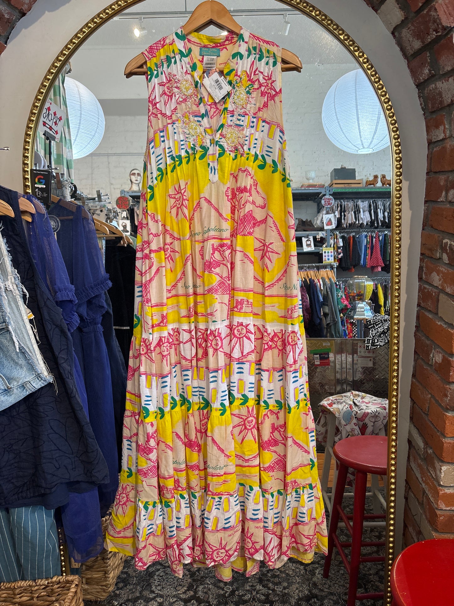 flex yellow with bright shapes Antica Sartoria by Giacomo Cinque vintage maxi dress