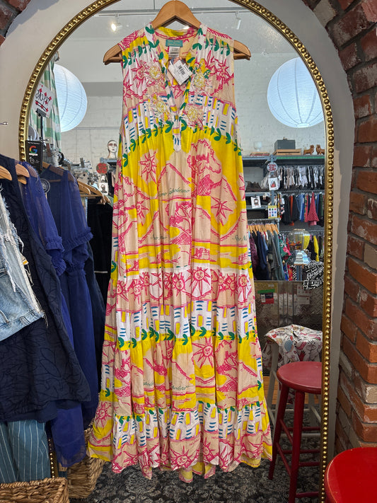 flex yellow with bright shapes Antica Sartoria by Giacomo Cinque vintage maxi dress