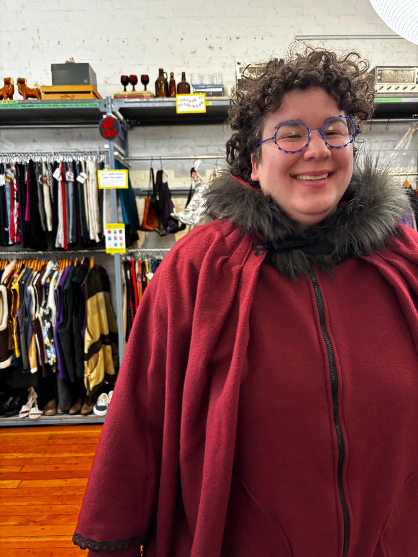 size 2X burgundy fleece cape Funki Fairie jacket - with detachable cap