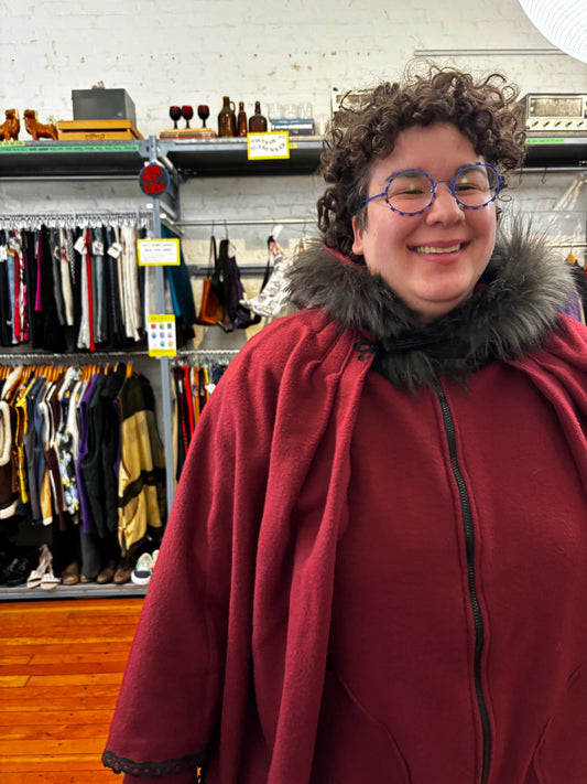 size 2X burgundy fleece cape Funki Fairie jacket - with detachable cap