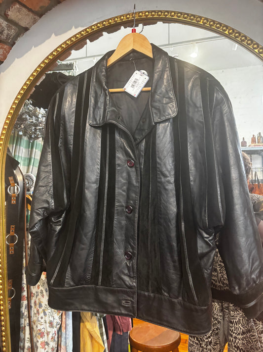 AS IS size 14 black leather and suede VINTAGE Andre Creation jacket