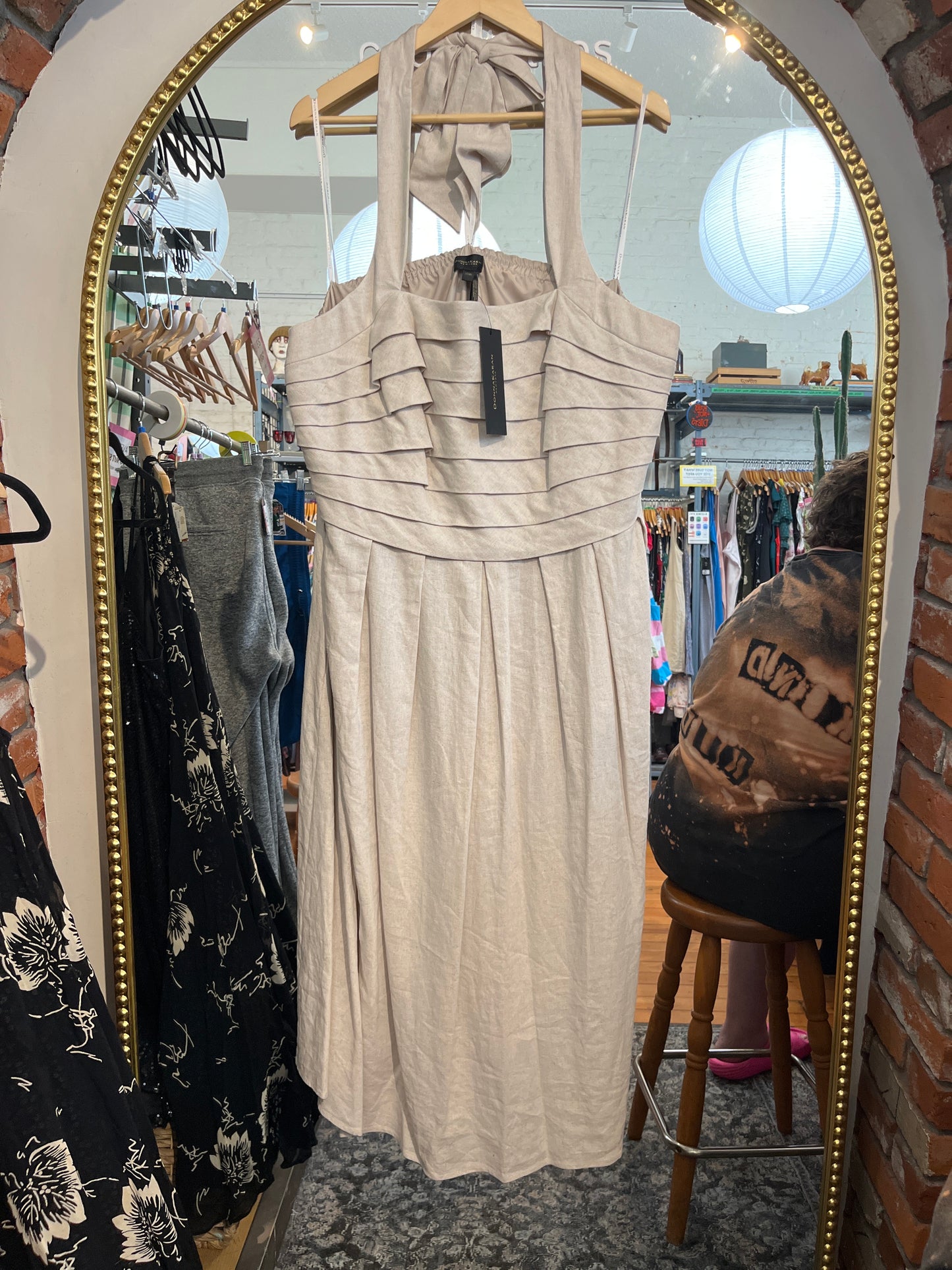 size 20W oatmeal linen lined NWT Donna Karan New York dress - long