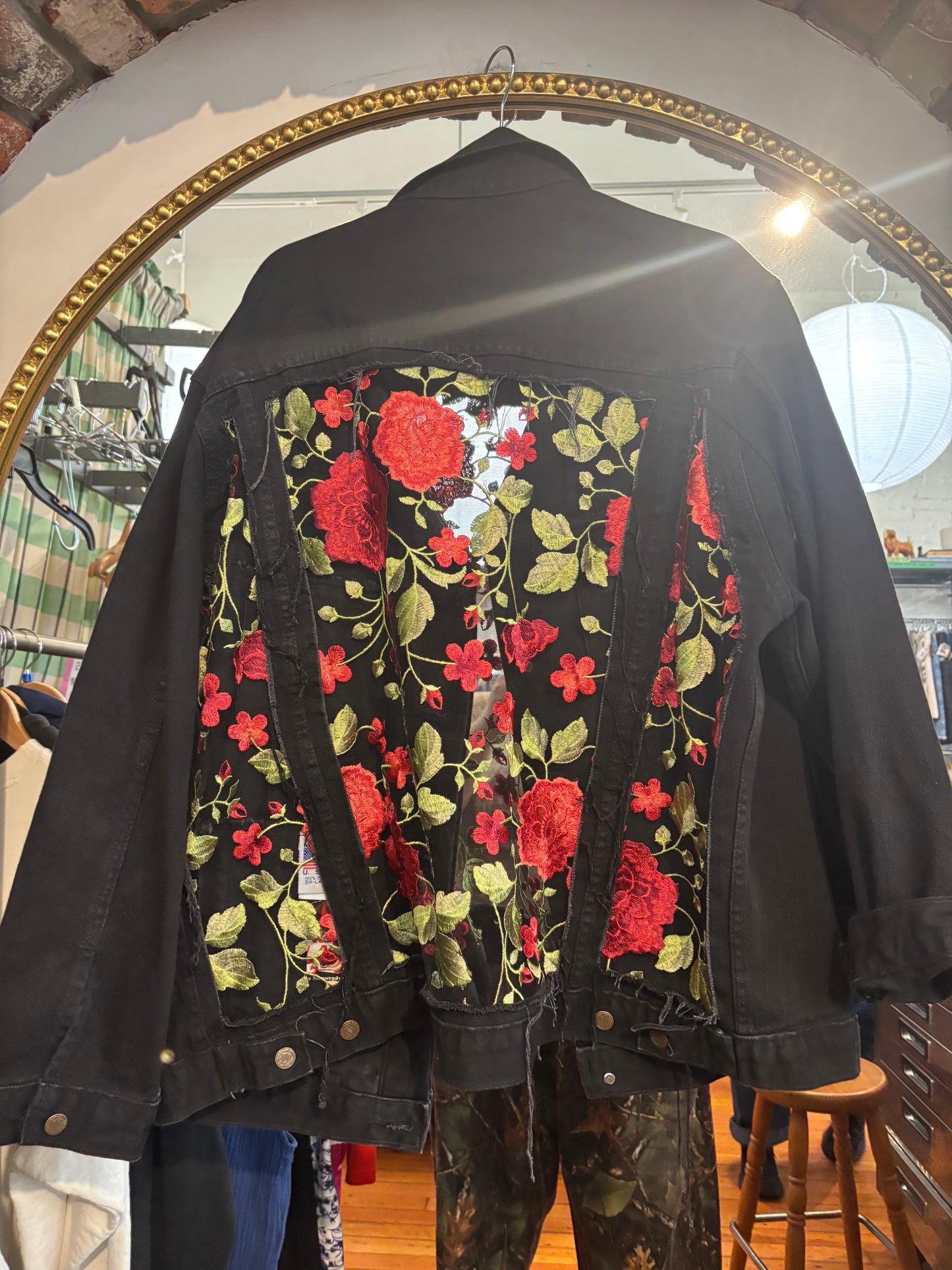size 3XL black with rose mesh cutouts Dragon Denim jacket - jean