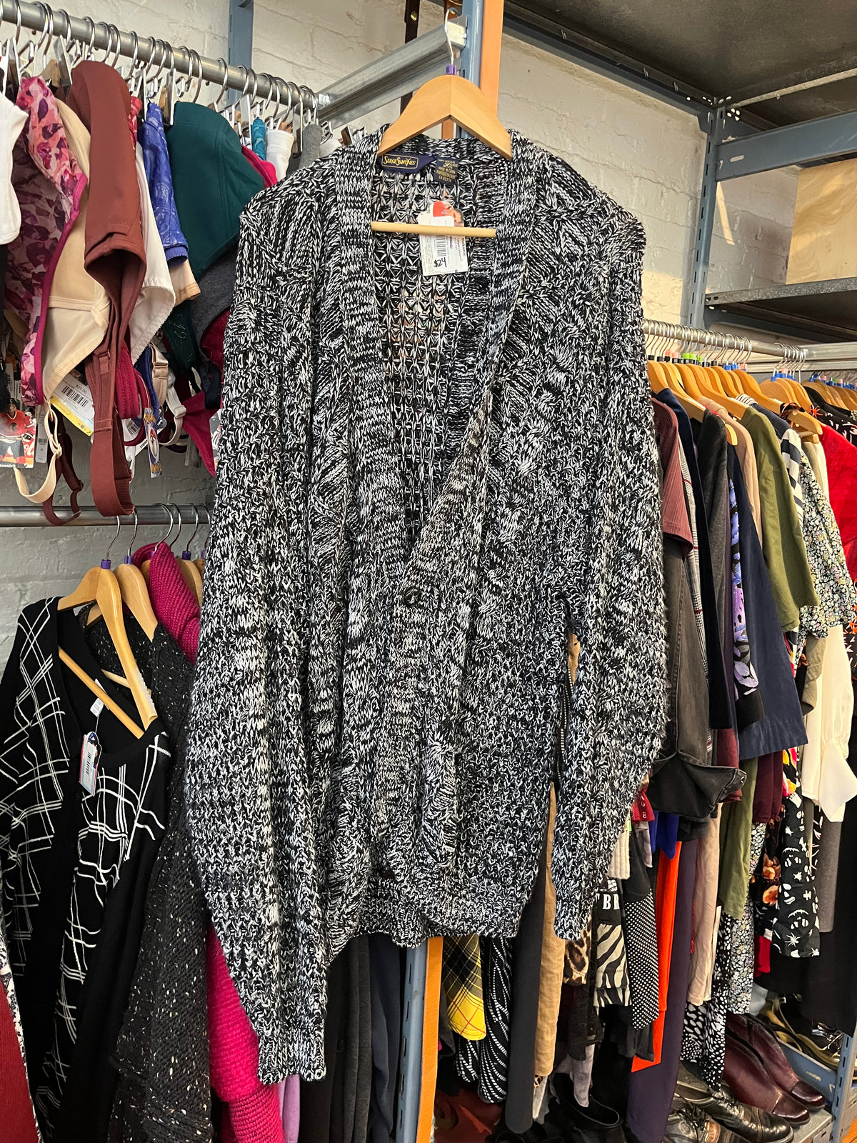 size 3X vintage Serge Saint Yves black white knit cardigan