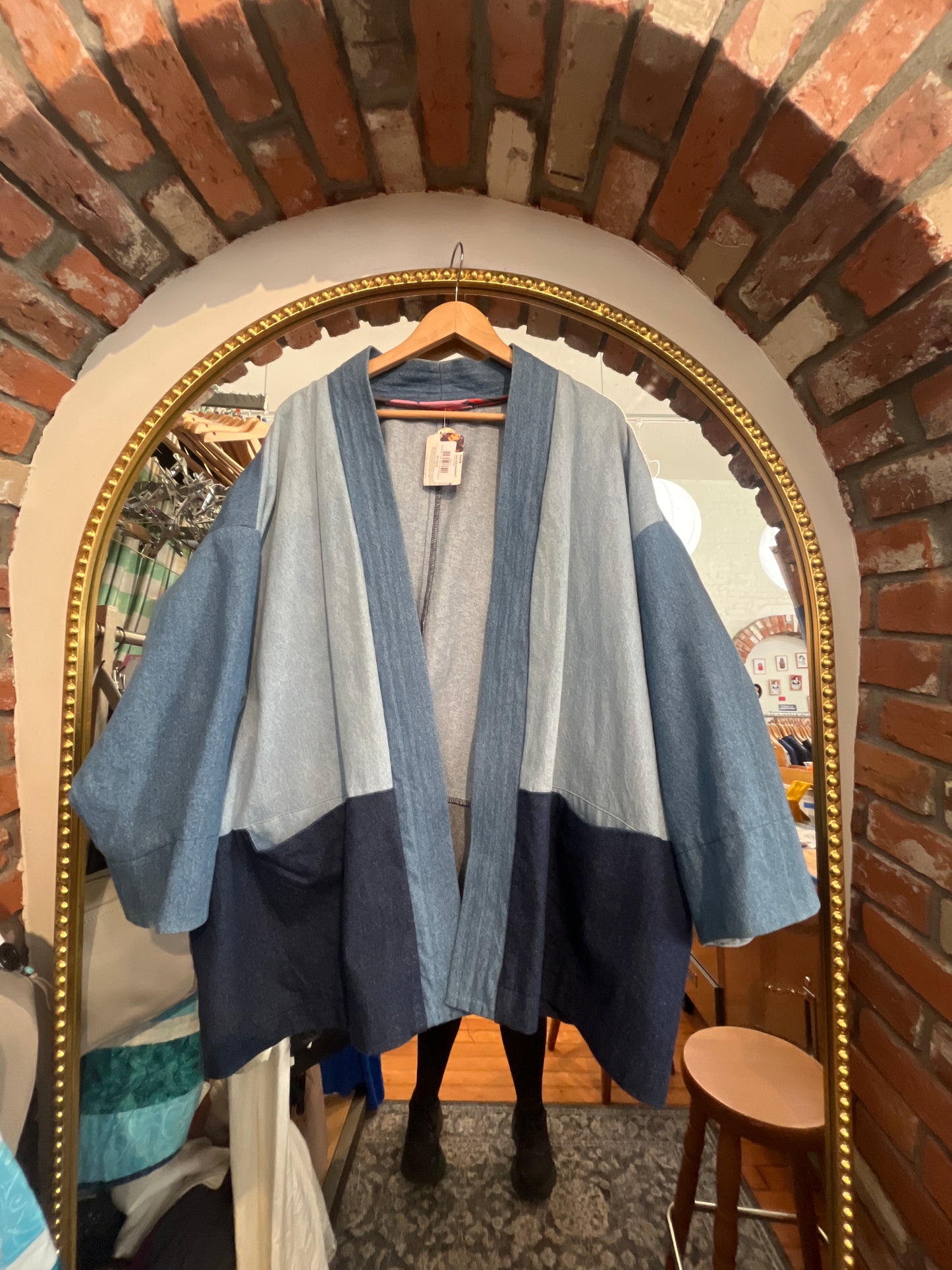size flex colour block denim Muna + Broad pattern shacket