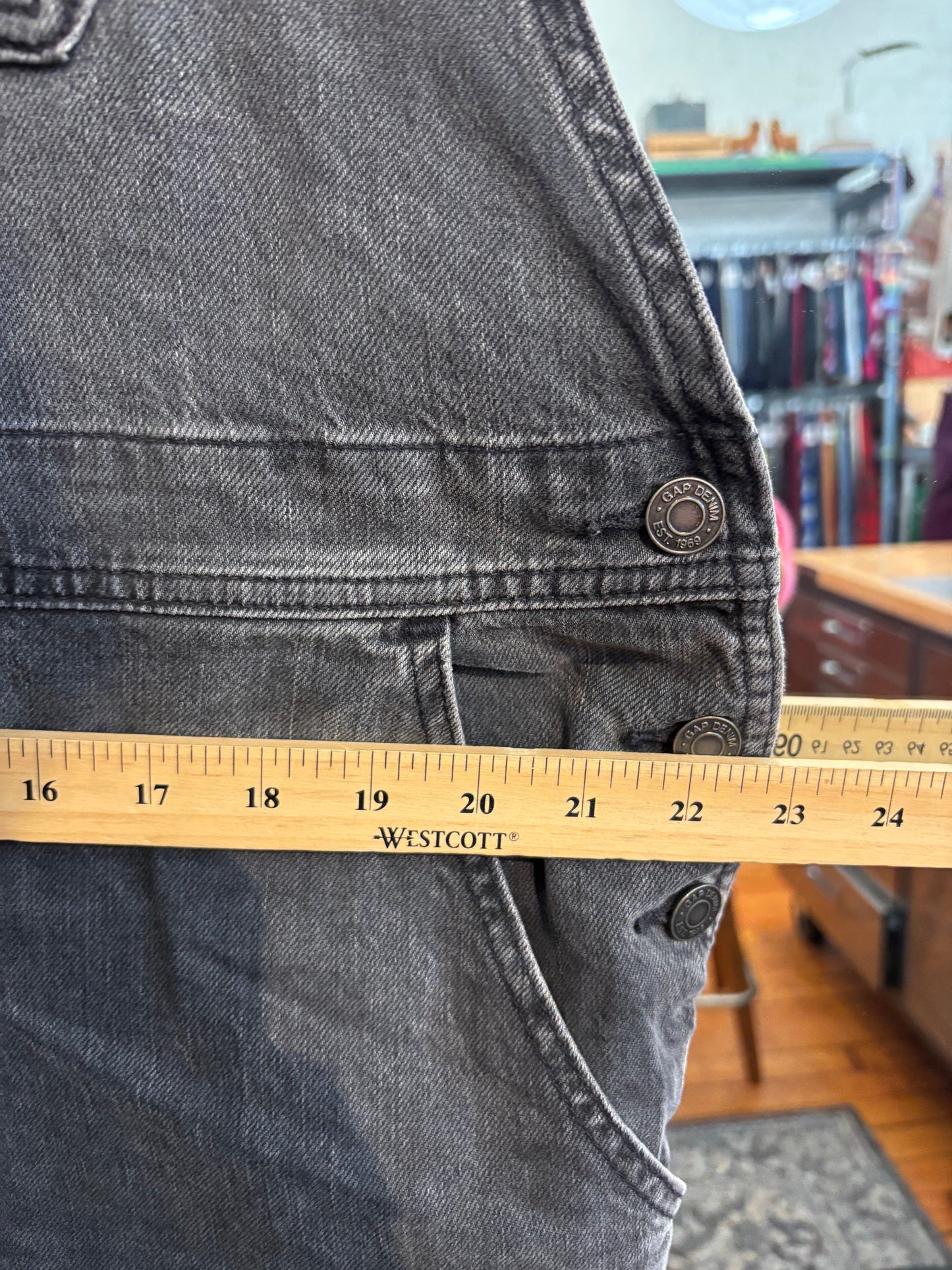 Size XL black wash denim Gap overalls