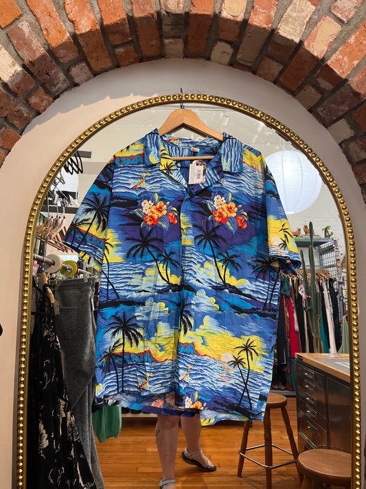 size 2XL blue landscape scenes VINTAGE Palmwave top - button up