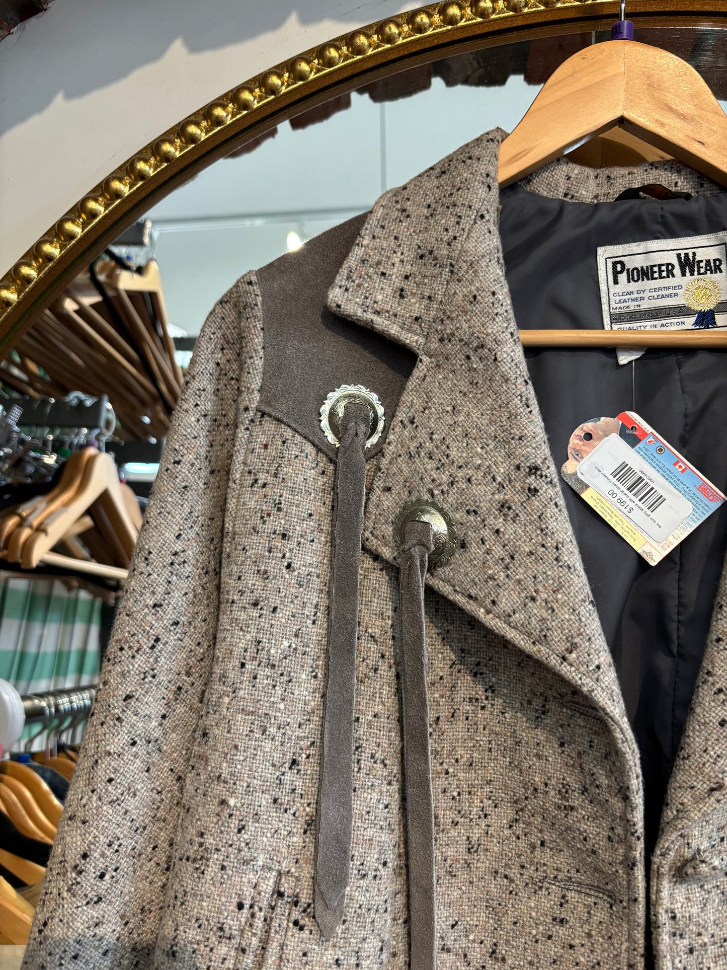 flex size grey speck with suede tassle Pioneer Wear vintage poncho cape