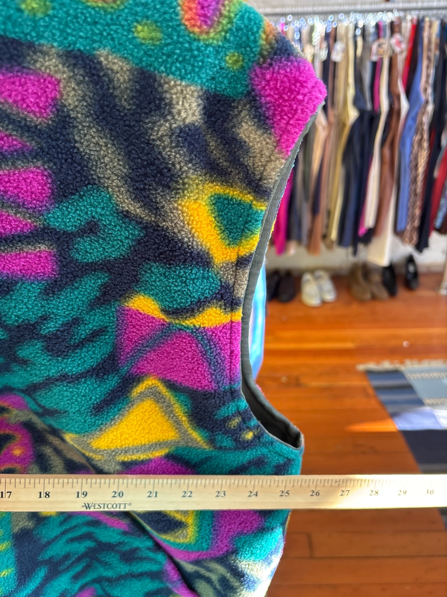 size flex teal yellow fleece VINTAGE vest - reversible