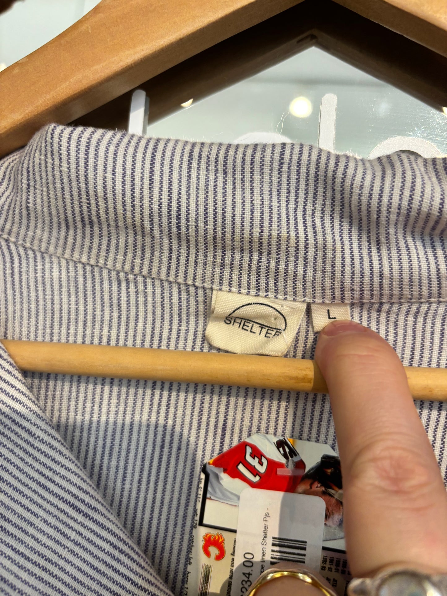 size L/XL white chambray stripe linen Shelter PJ SET- 2 piece